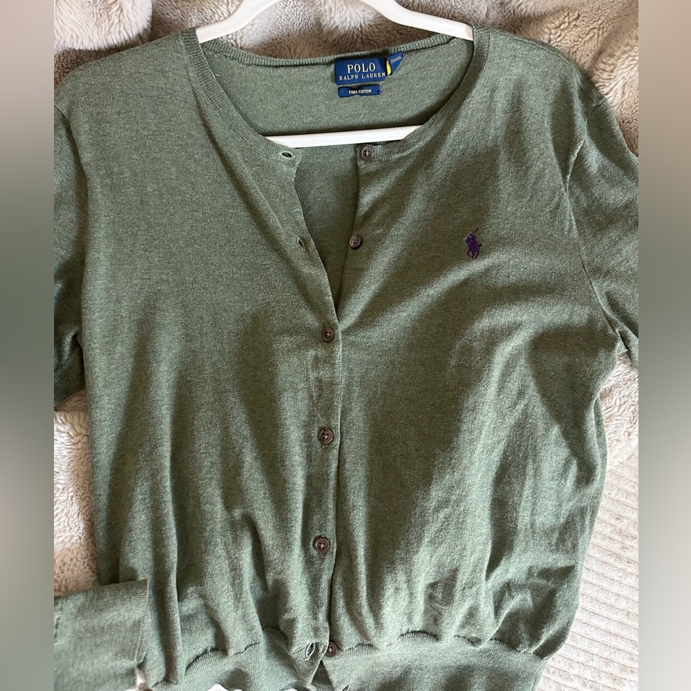 Ralph Lauren Olive Green Prima Cotton Cardigan